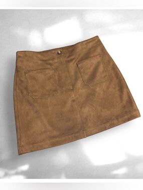LOFT Tan Faux Suede Mini Skirt Western Wear Size 12